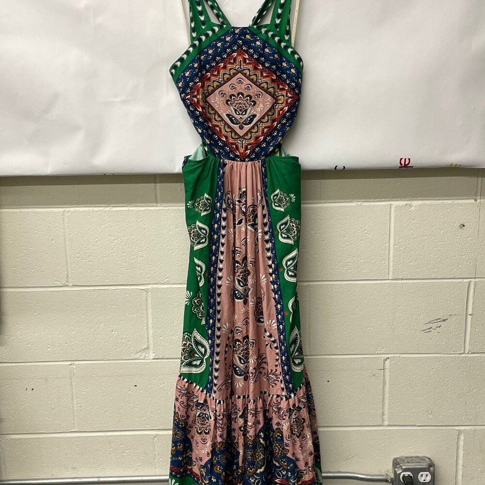 Anthropologie x Farm Rio Cutout Halter Maxi Dress Printed Pink Combo Small New - Picture 2 of 8